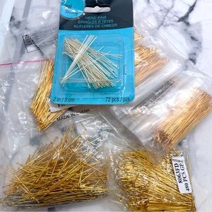 Head Pin Variety Lot Mostly Gold Tone For Jewelry Making Crafting